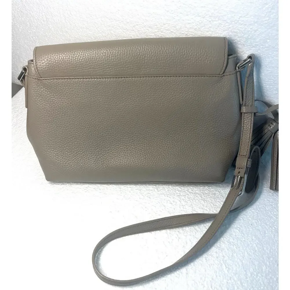 Tory Burch Thea Messenger Cross Body Bag French Gray Pebbled Leather w/Tassels